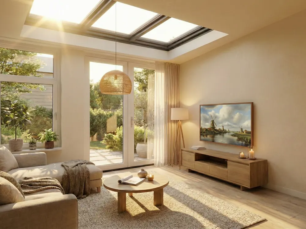 Woonkamer met daglicht door een lichtstraat
